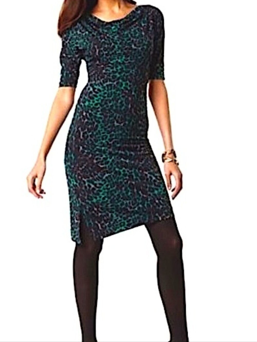 BCBGMAXAZRIA  Green and Black Printed Sheath Dress  Women's Elegant Size S